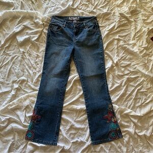 Flared Embroidered Blue Jeans for Women